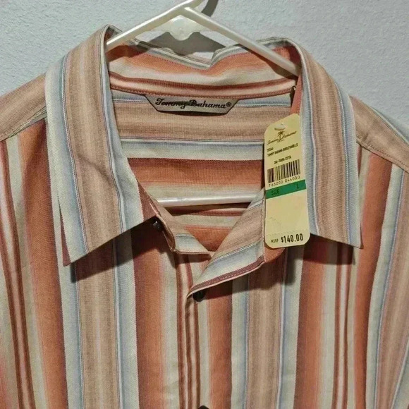 Men's Silk Shirt Large Hawaiian Button Up Stripes Long Sleeve NWT - Picture 6 of 9